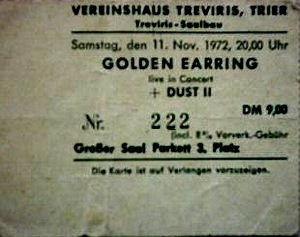 Golden Earring ticket#222 November 11, 1972 Trier (Germany) show